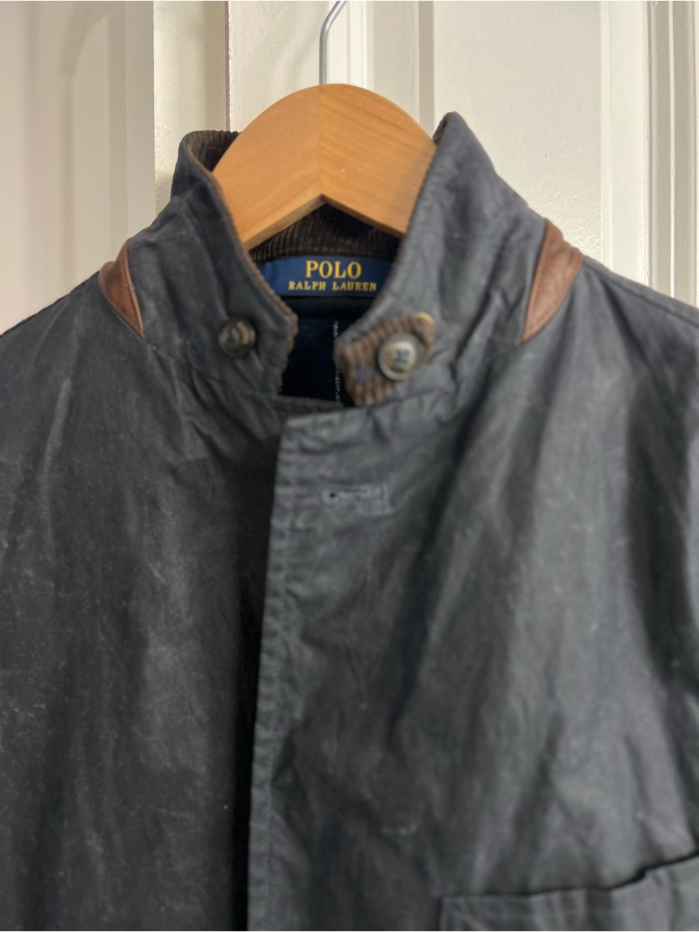 NWT Vtg Polo Ralph Lauren Navy Waxed Cotton Field Coat with Corduroy Collar - Picture 8 of 11